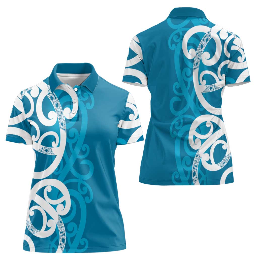 Azure Blue Maori Women Polo Shirt Koru Kowhaiwhai - Aussie Hoodie