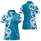 Azure Blue Maori Women Polo Shirt Koru Kowhaiwhai - Aussie Hoodie
