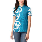 Azure Blue Maori Women Polo Shirt Koru Kowhaiwhai - Aussie Hoodie