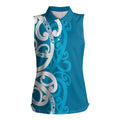 Azure Blue Maori Women Sleeveless Polo Shirt Koru Kowhaiwhai - Aussie Hoodie