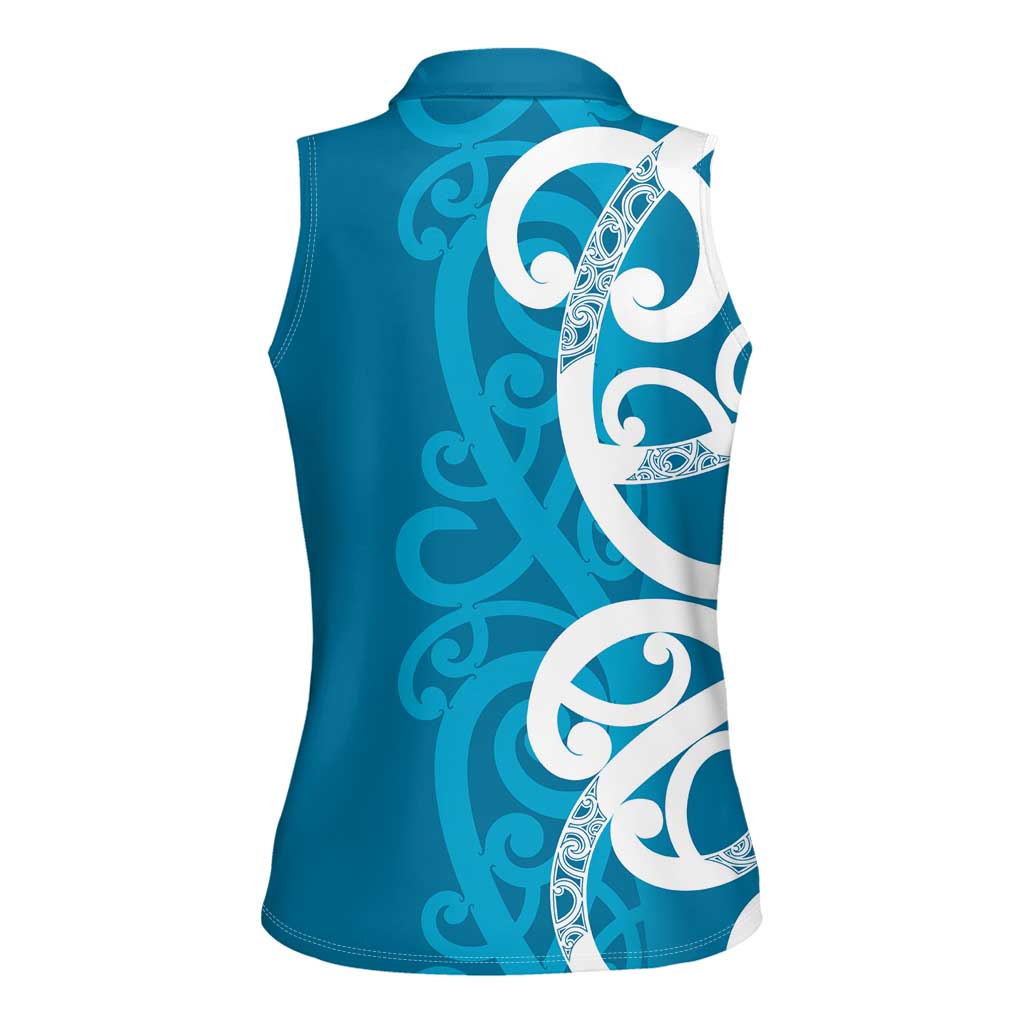Azure Blue Maori Women Sleeveless Polo Shirt Koru Kowhaiwhai - Aussie Hoodie