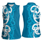 Azure Blue Maori Women Sleeveless Polo Shirt Koru Kowhaiwhai - Aussie Hoodie