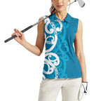 Azure Blue Maori Women Sleeveless Polo Shirt Koru Kowhaiwhai - Aussie Hoodie