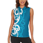 Azure Blue Maori Women Sleeveless Polo Shirt Koru Kowhaiwhai - Aussie Hoodie