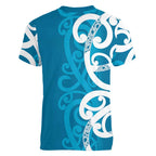 Azure Blue Maori Women V-Neck T-Shirt Koru Kowhaiwhai - Aussie Hoodie
