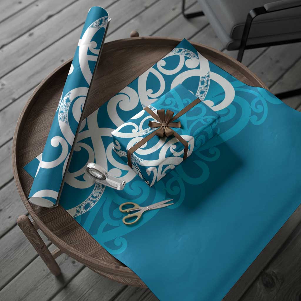 Azure Blue Maori Wrapping Paper Koru Kowhaiwhai