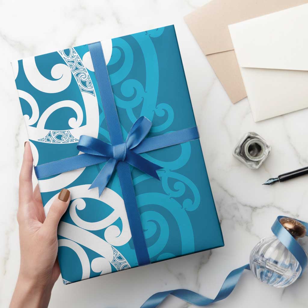 Azure Blue Maori Wrapping Paper Koru Kowhaiwhai