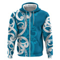 Azure Blue Maori Zip Hoodie Koru Kowhaiwhai - Aussie Hoodie