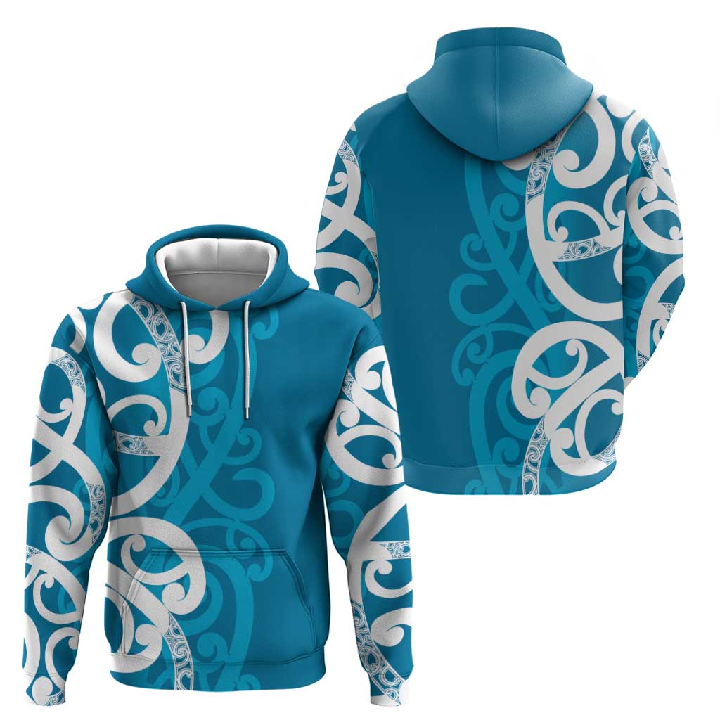 Azure Blue Maori Zip Hoodie Koru Kowhaiwhai - Aussie Hoodie