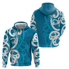 Azure Blue Maori Zip Hoodie Koru Kowhaiwhai - Aussie Hoodie