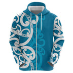 Azure Blue Maori Zip Hoodie Koru Kowhaiwhai - Aussie Hoodie
