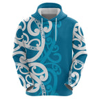 Azure Blue Maori Zip Hoodie Koru Kowhaiwhai - Aussie Hoodie