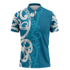 Azure Blue Maori Zipper Polo Shirt Koru Kowhaiwhai - Aussie Hoodie