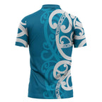 Azure Blue Maori Zipper Polo Shirt Koru Kowhaiwhai - Aussie Hoodie