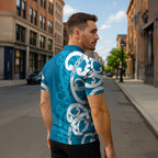 Azure Blue Maori Zipper Polo Shirt Koru Kowhaiwhai - Aussie Hoodie