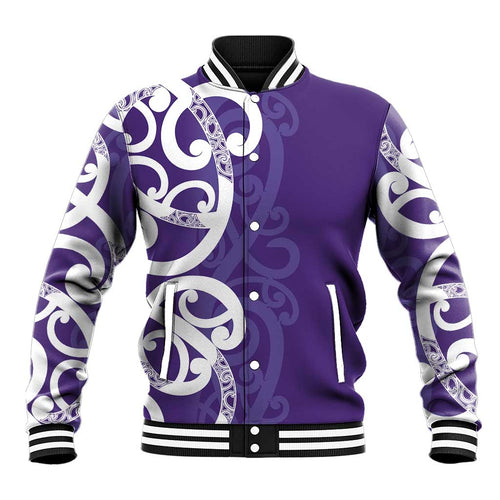 Violet Green Maori Baseball Jacket Koru Kowhaiwhai - Aussie Hoodie