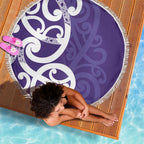 Violet Green Maori Beach Blanket Koru Kowhaiwhai - Aussie Hoodie