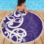 Violet Green Maori Beach Blanket Koru Kowhaiwhai - Aussie Hoodie