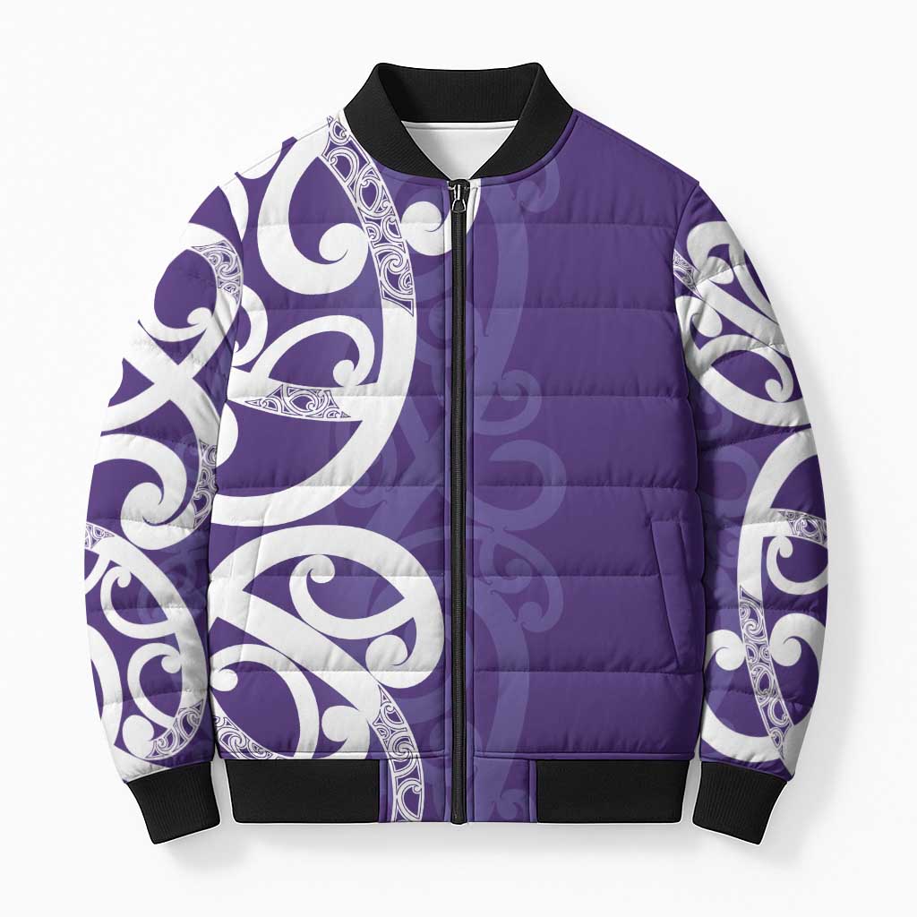 Violet Green Maori Bomber Puffer Jacket Koru Kowhaiwhai - Aussie Hoodie