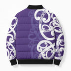Violet Green Maori Bomber Puffer Jacket Koru Kowhaiwhai - Aussie Hoodie