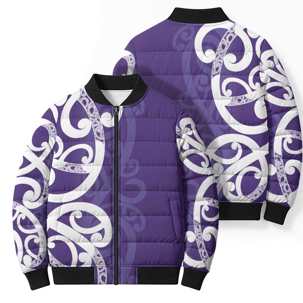 Violet Green Maori Bomber Puffer Jacket Koru Kowhaiwhai - Aussie Hoodie