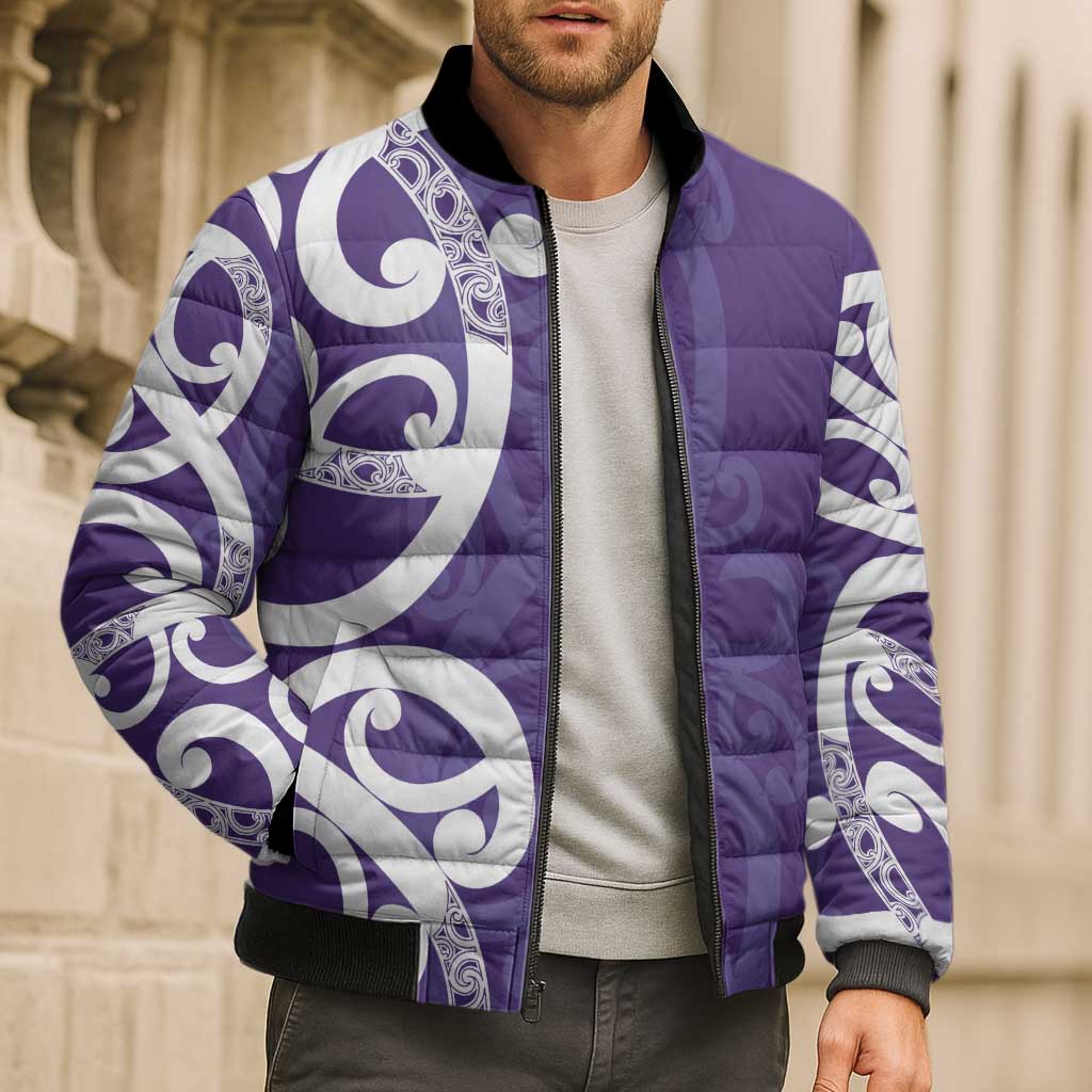 Violet Green Maori Bomber Puffer Jacket Koru Kowhaiwhai - Aussie Hoodie