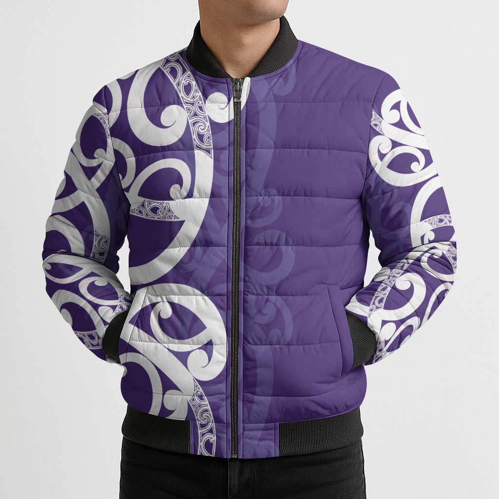 Violet Green Maori Bomber Puffer Jacket Koru Kowhaiwhai - Aussie Hoodie
