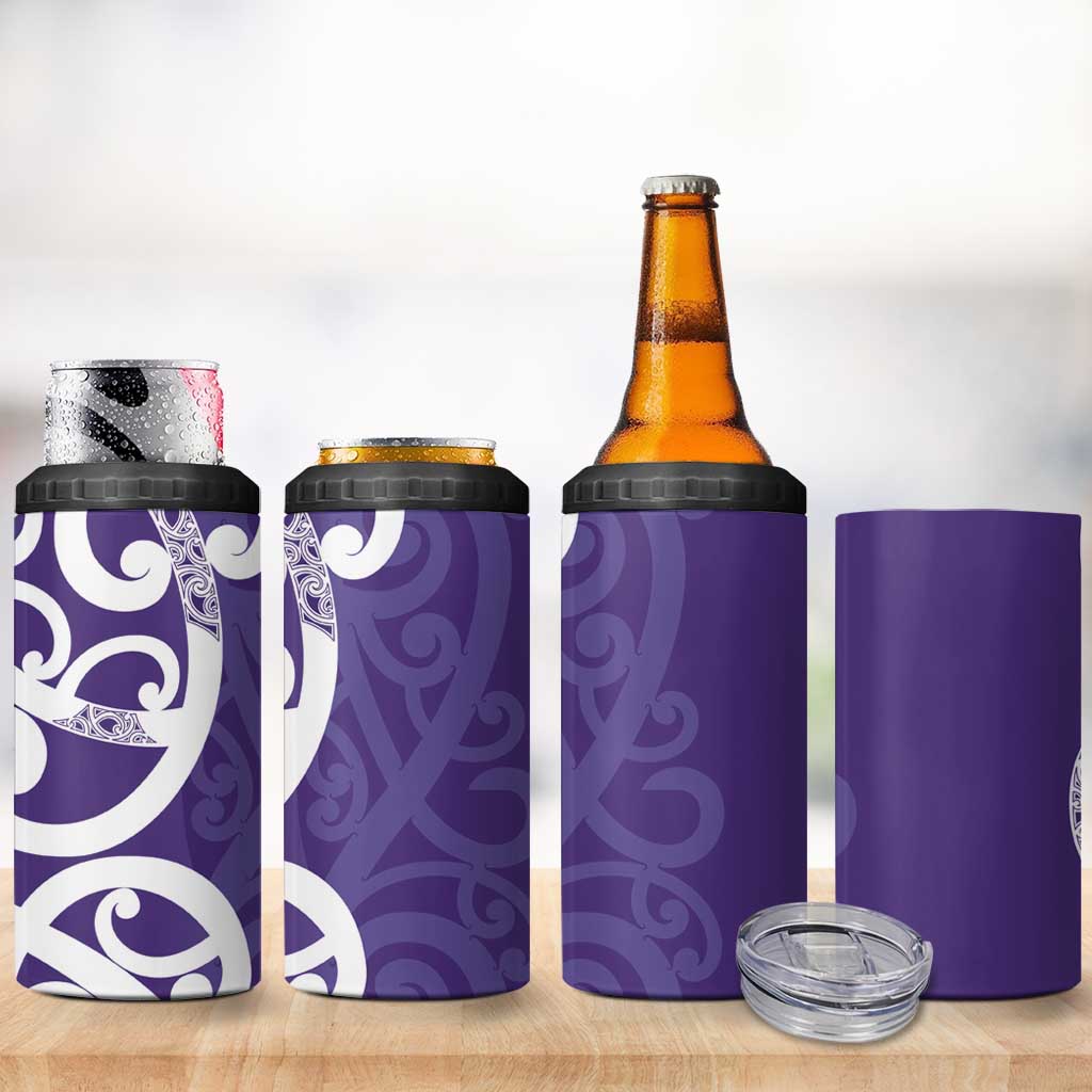 Violet Green Maori 4 in 1 Can Cooler Tumbler Koru Kowhaiwhai - Aussie Hoodie