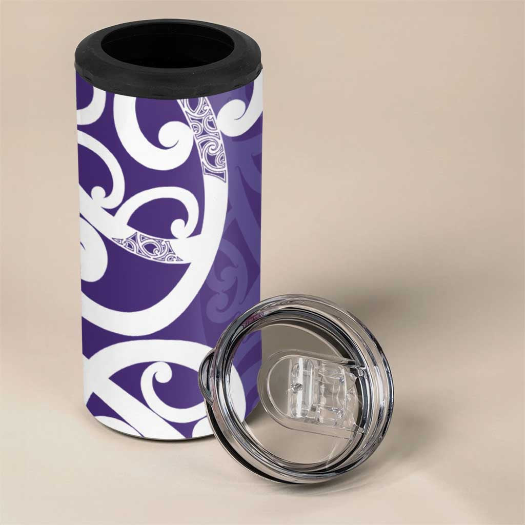 Violet Green Maori 4 in 1 Can Cooler Tumbler Koru Kowhaiwhai - Aussie Hoodie