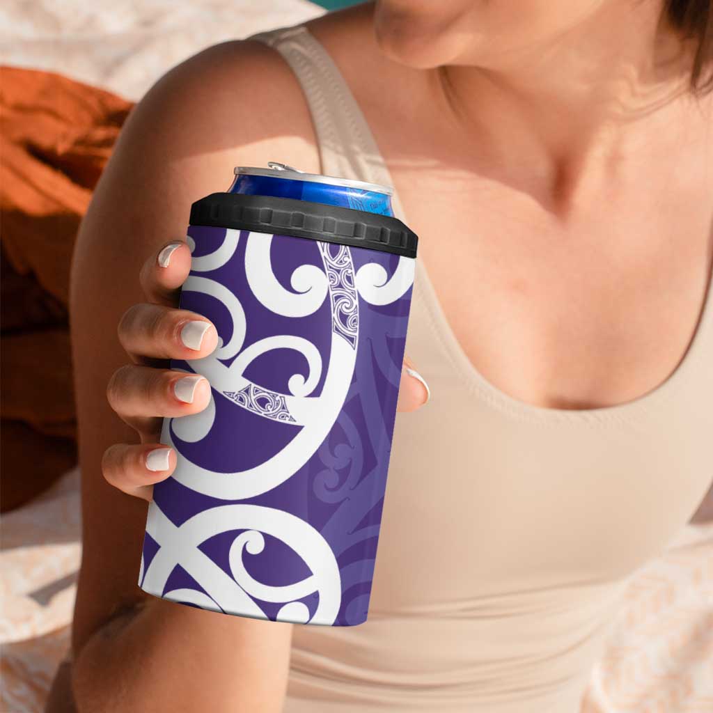 Violet Green Maori 4 in 1 Can Cooler Tumbler Koru Kowhaiwhai - Aussie Hoodie