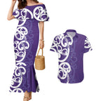 Violet Green Maori Couples Matching Mermaid Dress and Hawaiian Shirt Koru Kowhaiwhai - Aussie Hoodie