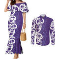 Violet Green Maori Couples Matching Mermaid Dress and Long Sleeve Button Shirt Koru Kowhaiwhai - Aussie Hoodie