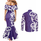 Violet Green Maori Couples Matching Mermaid Dress and Long Sleeve Button Shirt Koru Kowhaiwhai - Aussie Hoodie
