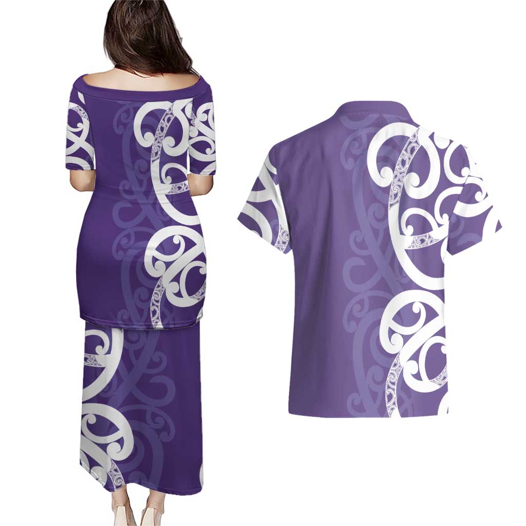 Violet Green Maori Couples Matching Puletasi and Hawaiian Shirt Koru Kowhaiwhai - Aussie Hoodie