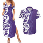 Violet Green Maori Couples Matching Summer Maxi Dress and Hawaiian Shirt Koru Kowhaiwhai - Aussie Hoodie