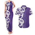 Violet Green Maori Couples Matching Tank Maxi Dress and Hawaiian Shirt Koru Kowhaiwhai - Aussie Hoodie