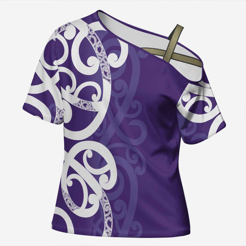 Violet Green Maori Cross Shoulder Shirt Koru Kowhaiwhai - Aussie Hoodie