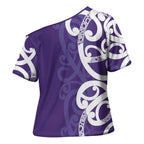 Violet Green Maori Cross Shoulder Shirt Koru Kowhaiwhai - Aussie Hoodie