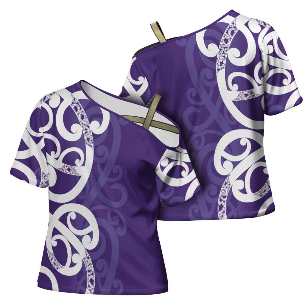 Violet Green Maori Cross Shoulder Shirt Koru Kowhaiwhai - Aussie Hoodie