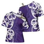 Violet Green Maori Cross Shoulder Shirt Koru Kowhaiwhai - Aussie Hoodie