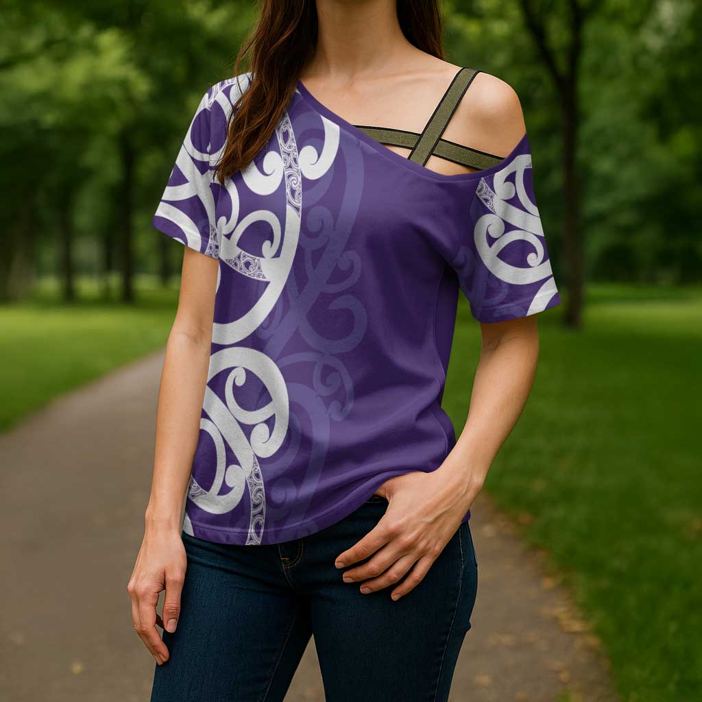 Violet Green Maori Cross Shoulder Shirt Koru Kowhaiwhai - Aussie Hoodie