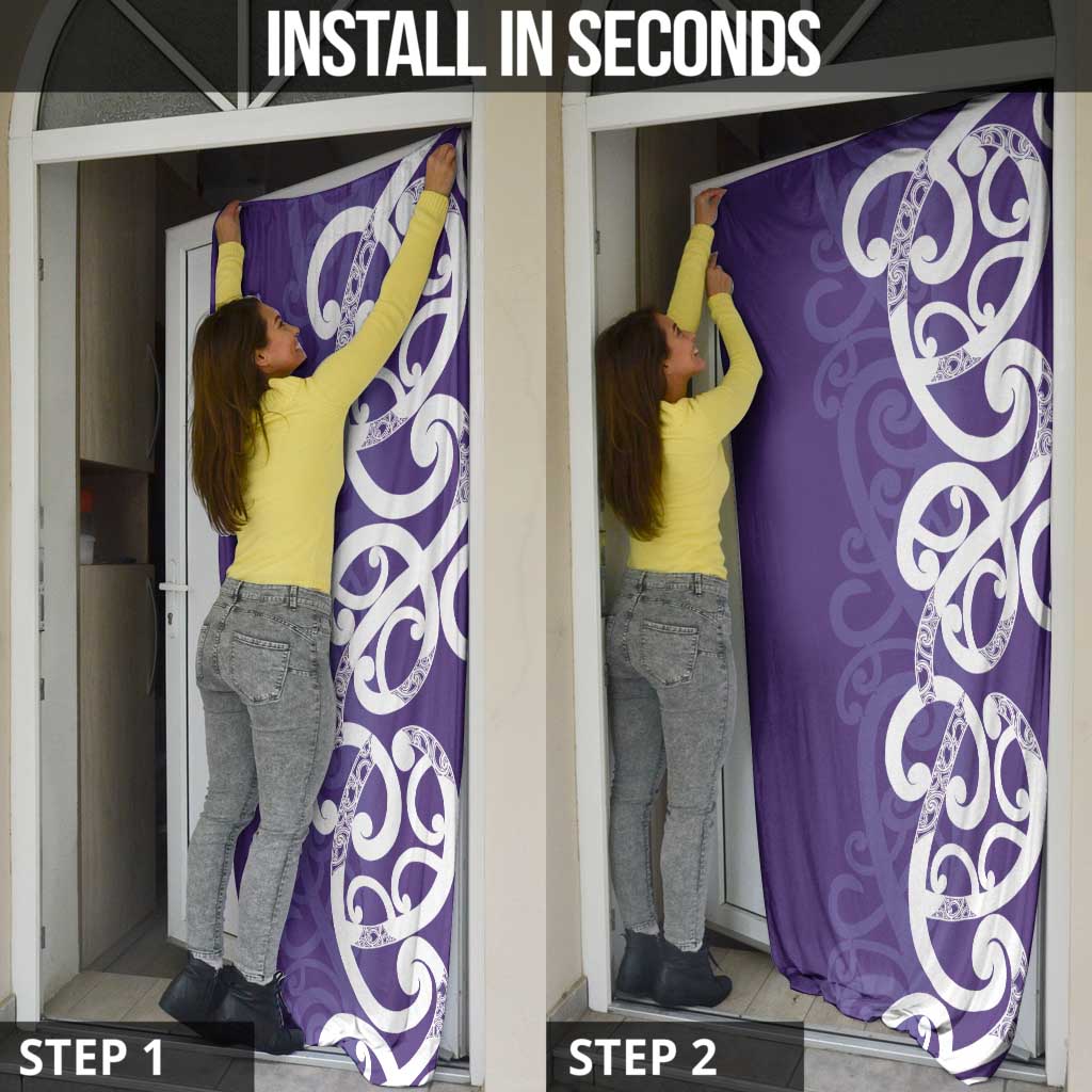 Violet Green Maori Door Cover Koru Kowhaiwhai - Aussie Hoodie