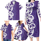 Violet Green Maori Family Matching Long Sleeve Bodycon Dress and Hawaiian Shirt Koru Kowhaiwhai - Aussie Hoodie