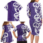 Violet Green Maori Family Matching Long Sleeve Bodycon Dress and Hawaiian Shirt Koru Kowhaiwhai - Aussie Hoodie