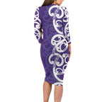 Violet Green Maori Family Matching Long Sleeve Bodycon Dress and Hawaiian Shirt Koru Kowhaiwhai - Aussie Hoodie