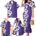 Violet Green Maori Family Matching Mermaid Dress and Hawaiian Shirt Koru Kowhaiwhai - Aussie Hoodie