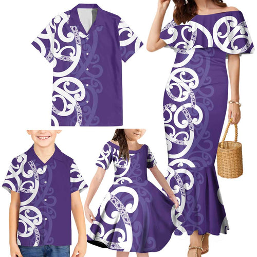 Violet Green Maori Family Matching Mermaid Dress and Hawaiian Shirt Koru Kowhaiwhai - Aussie Hoodie