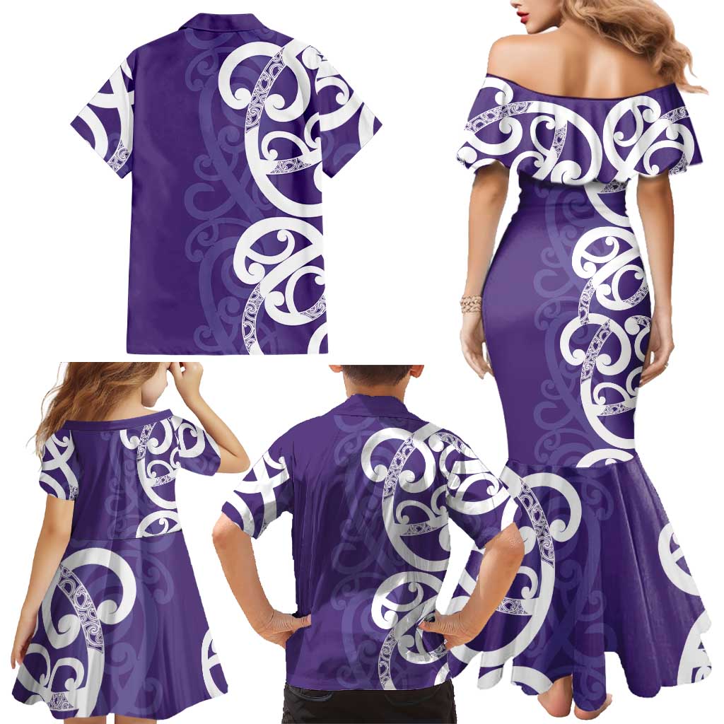 Violet Green Maori Family Matching Mermaid Dress and Hawaiian Shirt Koru Kowhaiwhai - Aussie Hoodie