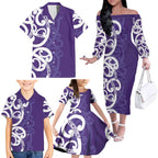 Violet Green Maori Family Matching Off The Shoulder Long Sleeve Dress and Hawaiian Shirt Koru Kowhaiwhai - Aussie Hoodie