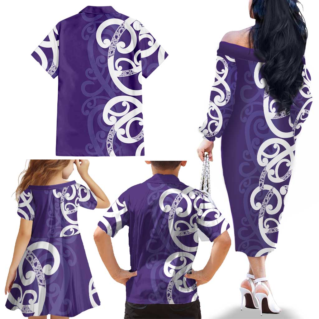 Violet Green Maori Family Matching Off The Shoulder Long Sleeve Dress and Hawaiian Shirt Koru Kowhaiwhai - Aussie Hoodie